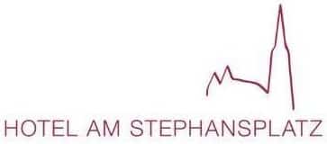 Logo for "Hotel Am Stephansplatz" with the minimalist red outline of a building with a high tower above the text.